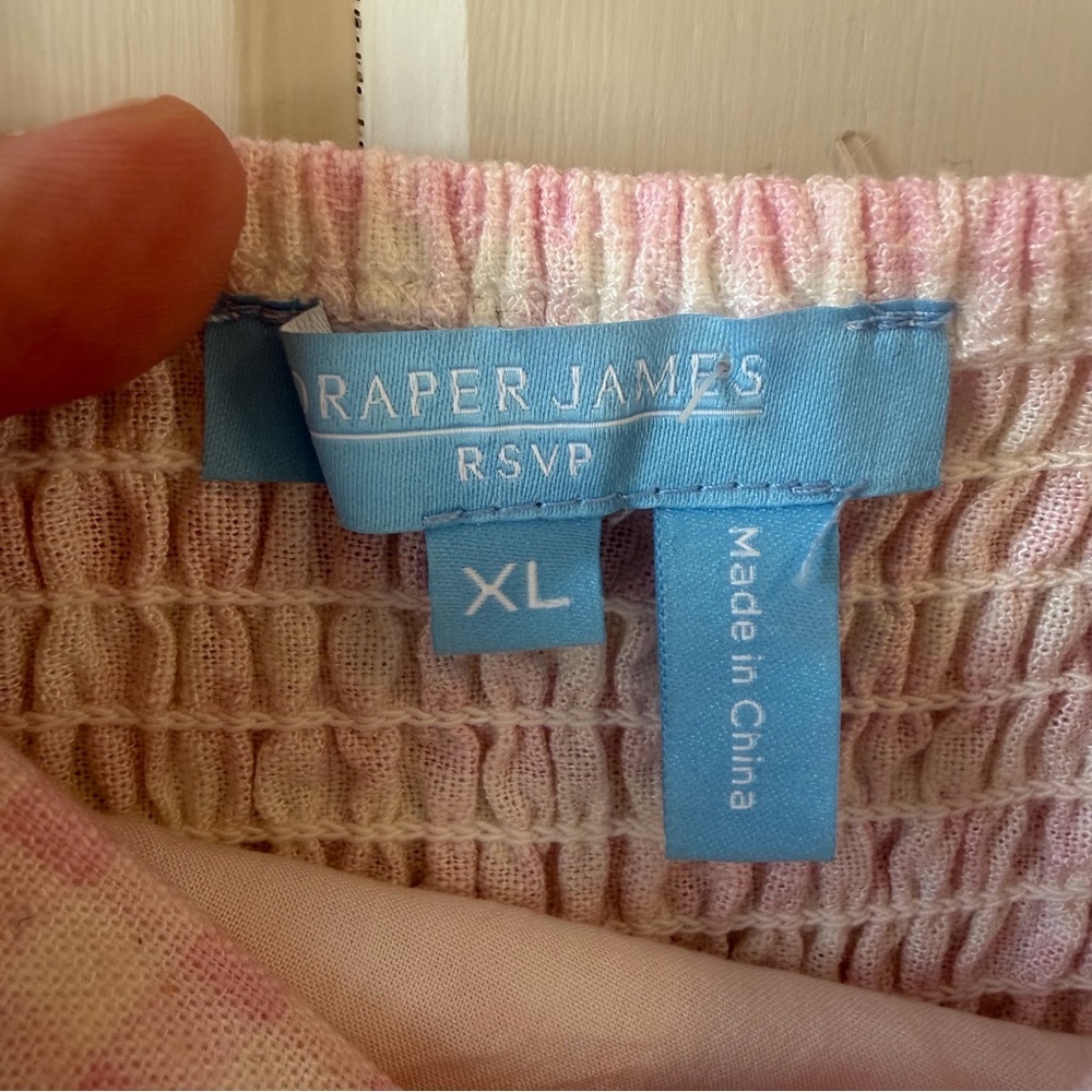 Draper James Pink Gingham Square-Neck Peplum Blouse, Size XL, Like New - Picture 4 of 7